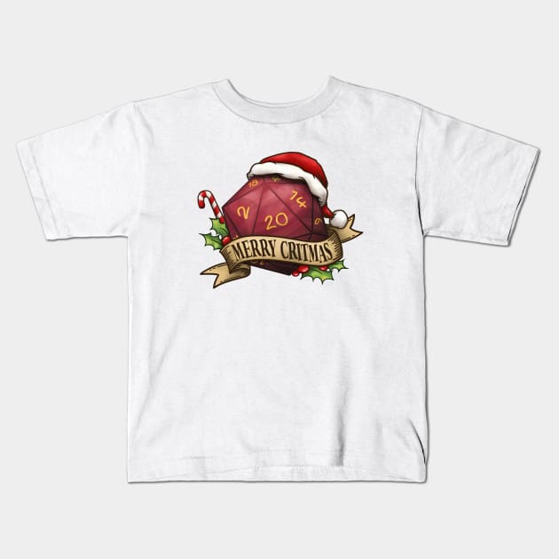 D20 Merry Critmas Dice Red Kids T-Shirt by Takeda_Art